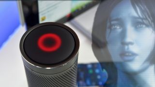 Harman/Kardon Cortana speaker with a sad Cortana picture on Windows Central